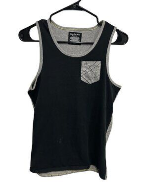 Calvin Klein Jeans XL Black Gray Geometric Pocket Tank Top Skater Indie